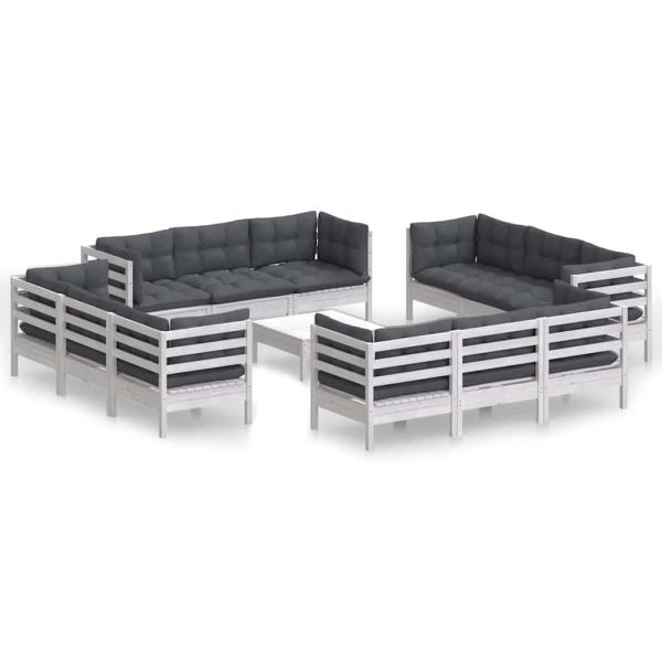 13-tlg. Garten-Lounge-Set mit Anthrazit Kissen Kiefernholz