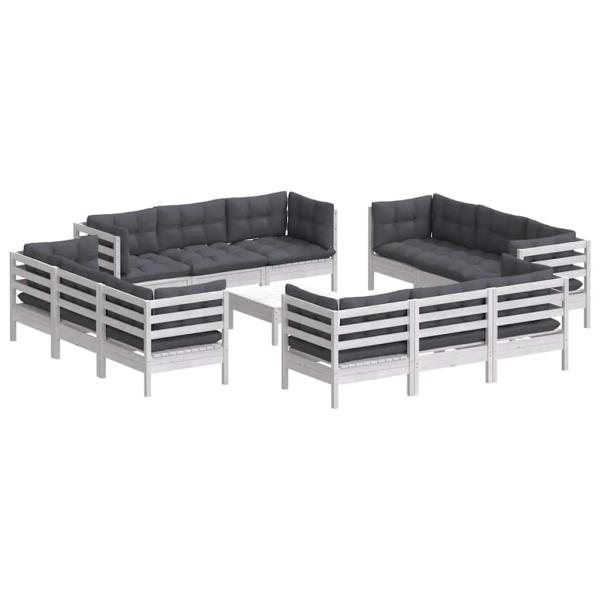 13-tlg. Garten-Lounge-Set mit Anthrazit Kissen Kiefernholz