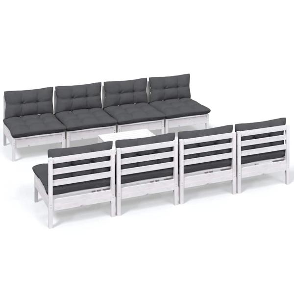 9-tlg. Garten-Lounge-Set mit Kissen Kiefer Massivholz