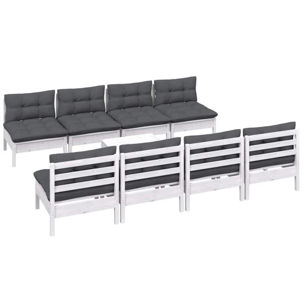9-tlg. Garten-Lounge-Set mit Kissen Kiefer Massivholz