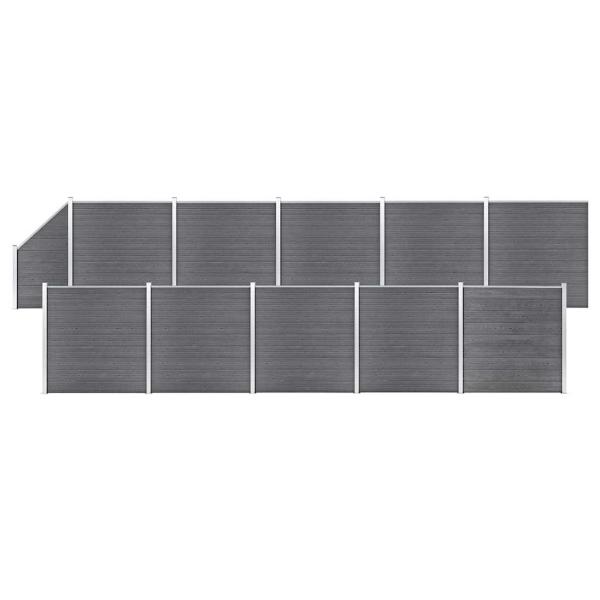 ARDEBO.de - WPC Zaun-Set 10 Quadrate + 1 Schräge 1830x186 cm Grau