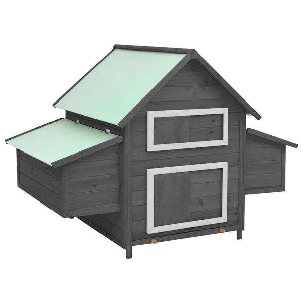 ARDEBO.de - Hühnerstall Grau und Weiß 150x96x110 cm Massivholz Tanne