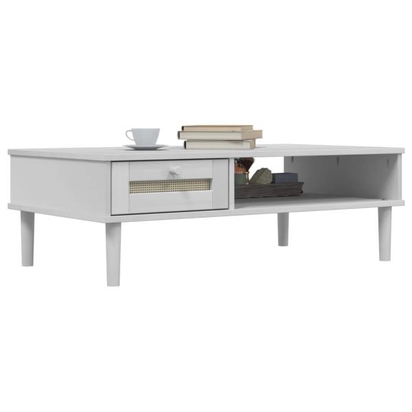 Couchtisch SENJA Rattan-Optik Wei? 100x55x33 cm Kiefernholz