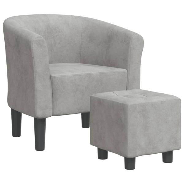 Clubsessel mit Fu?hocker Hellgrau Samt