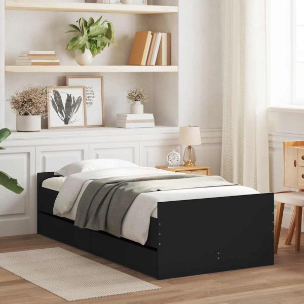 ARDEBO.de - Bettgestell mit Schubladen Schwarz 90x190 cm