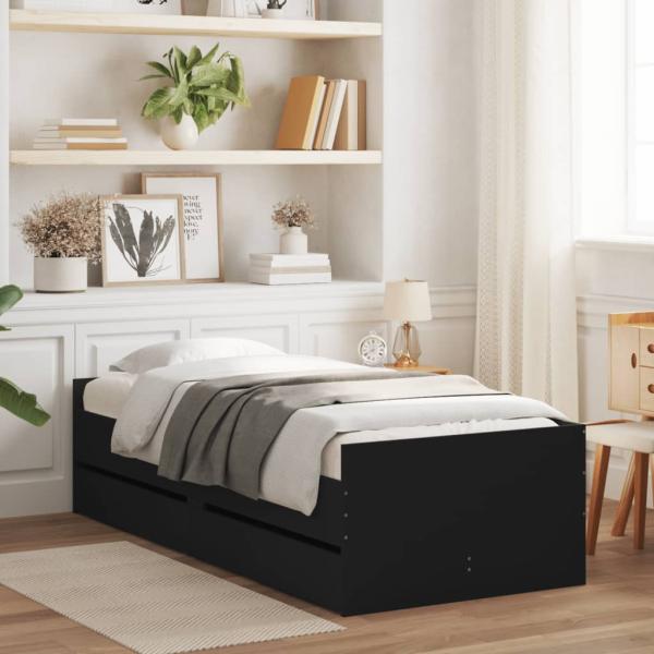 ARDEBO.de - Bett mit Schubladen Schwarz 75x190 cm
