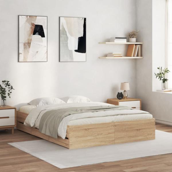 ARDEBO.de - Bettgestell mit Schubladen Sonoma-Eiche 150x200cm Holzwerkstoff