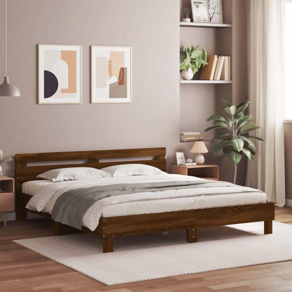 ARDEBO.de - Bettgestell mit Kopfteil Braun Eichen-Optik 200x200 cm