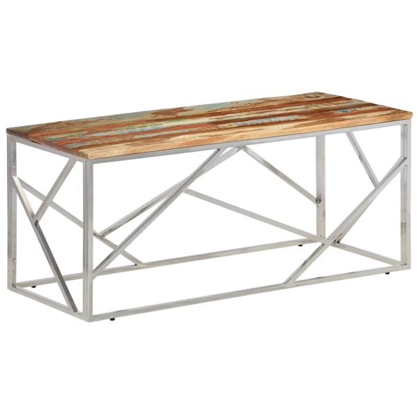 Couchtisch Silbern Edelstahl und Altholz Massivholz