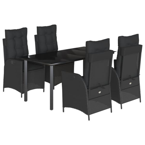 5-tlg. Garten-Essgruppe mit Kissen Schwarz Poly Rattan