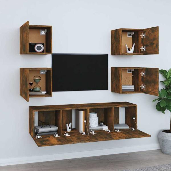 6-tlg. TV-Schrank-Set Räuchereiche Holzwerkstoff