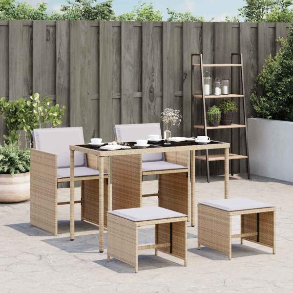 ARDEBO.de - 5-tlg. Garten-Essgruppe mit Kissen Beigemischung Poly Rattan