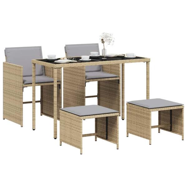 5-tlg. Garten-Essgruppe mit Kissen Beigemischung Poly Rattan