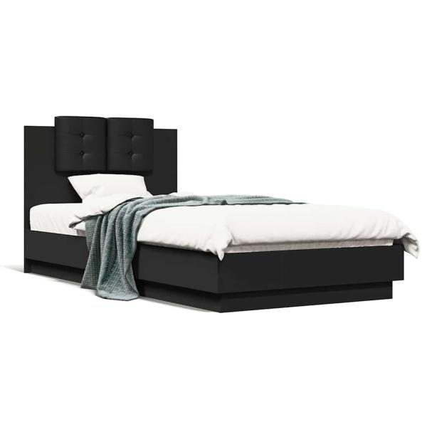 Bettgestell mit Kopfteil Schwarz 75x190 cm Holzwerkstoff