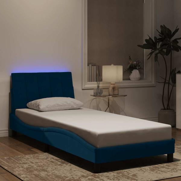 ARDEBO.de - Bettgestell mit LED ohne Matratze "Hanko" Blau 80x200 cm Samt