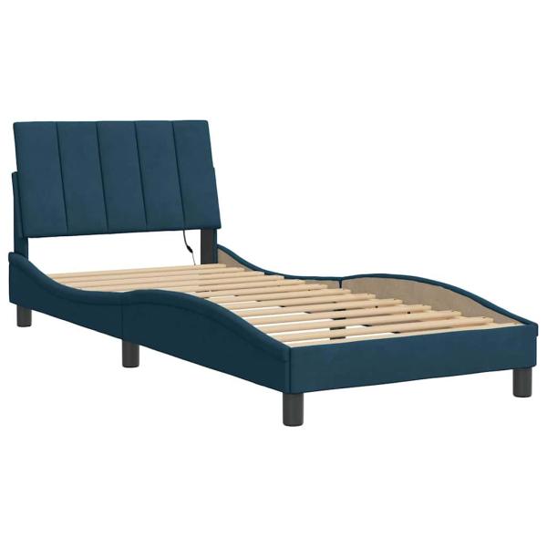 Bettgestell mit LED ohne Matratze "Hanko" Blau 80x200 cm Samt