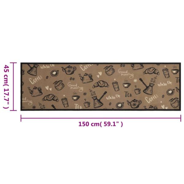 Küchenteppich Waschbar ?Morning?-Aufdruck Braun 45x150 cm Samt