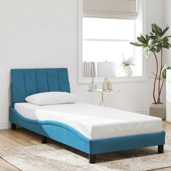 ARDEBO.de - Bettgestell ohne Matratze "Hanko" Blau 80x200 cm Samt