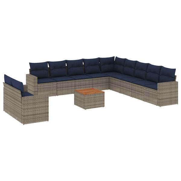 12-tlg. Garten-Sofagarnitur mit Kissen Grau Poly Rattan