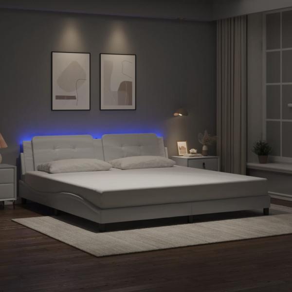 ARDEBO.de - Bettgestell mit LED ohne Matratze "Zadar" Weiß 200x200 cm