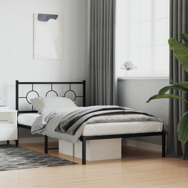 ARDEBO.de - Bettgestell mit Kopfteil Metall Schwarz 107x203 cm