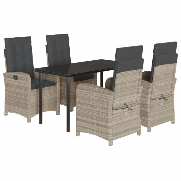5-tlg. Garten-Essgruppe mit Kissen Hellgrau Poly Rattan