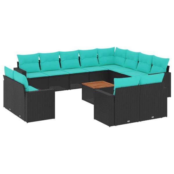 13-tlg. Garten-Sofagarnitur mit Kissen Schwarz Poly Rattan