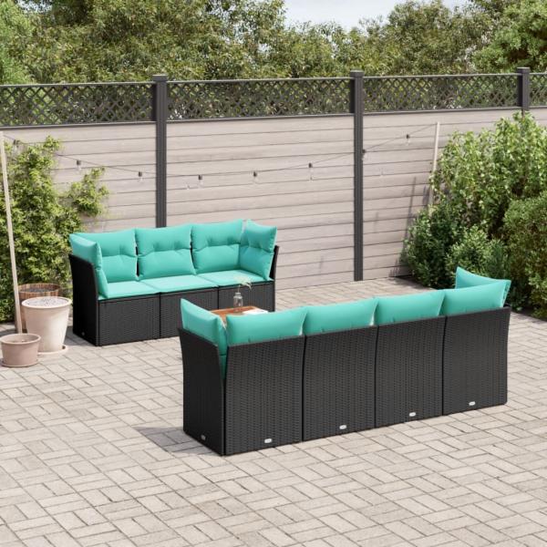 ARDEBO.de - 8-tlg. Garten-Sofagarnitur mit Kissen Schwarz Poly Rattan