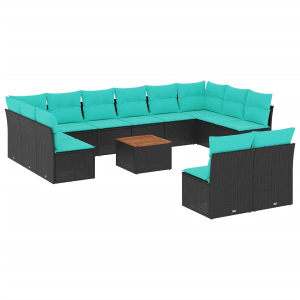 13-tlg. Garten-Sofagarnitur mit Kissen Schwarz Poly Rattan