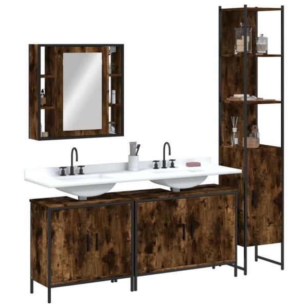ARDEBO.de - 4-tlg. Badmöbel-Set Räuchereiche Holzwerkstoff