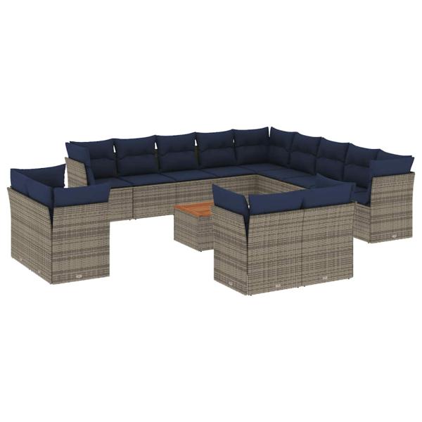 14-tlg. Garten-Sofagarnitur mit Kissen Grau Poly Rattan