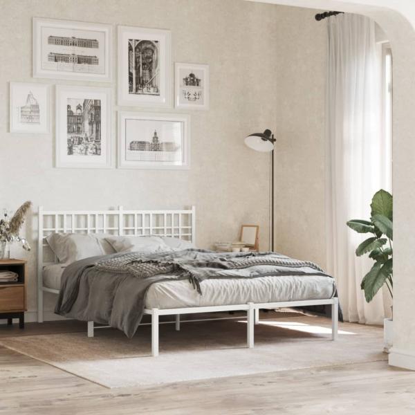 ARDEBO.de - Bettgestell mit Kopfteil Metall Weiß 120x200 cm