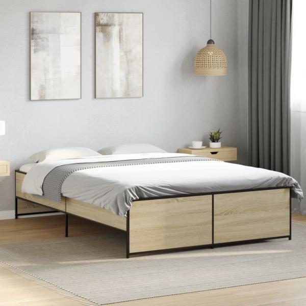 ARDEBO.de - Bettgestell Sonoma-Eiche 135x190 cm Holzwerkstoff und Metall