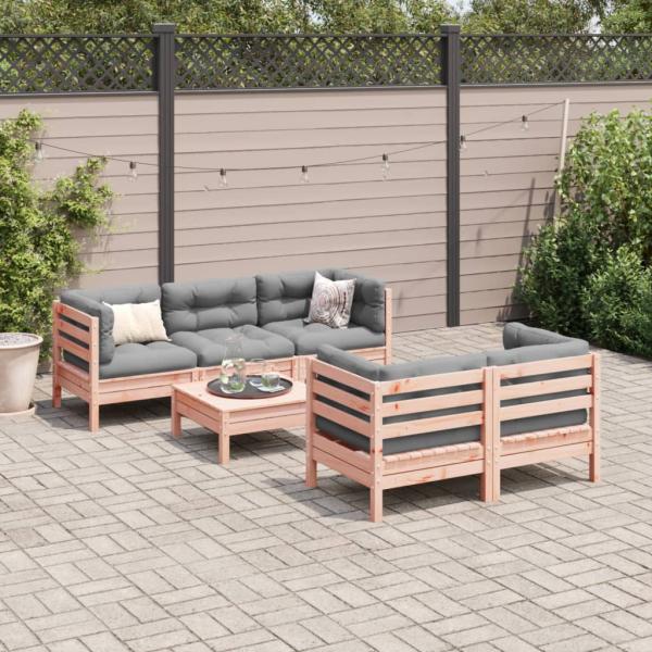 6-tlg. Garten-Sofagarnitur mit Kissen Massivholz Douglasie