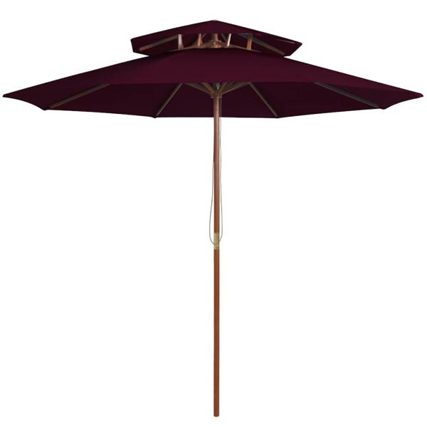 ARDEBO.de - Sonnenschirm mit Doppeldach und Holz-Mast Bordeauxrot 270 cm