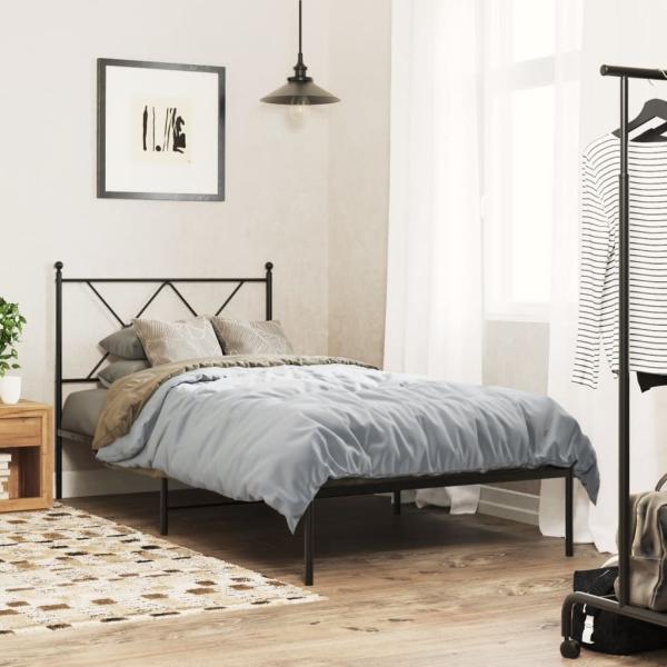 ARDEBO.de - Bettgestell mit Kopfteil Metall Schwarz 90x190 cm