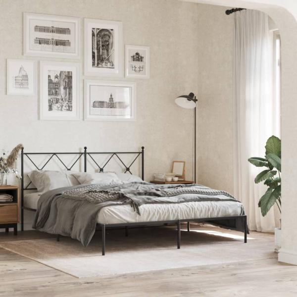 ARDEBO.de - Bettgestell mit Kopfteil Metall Schwarz 160x200 cm