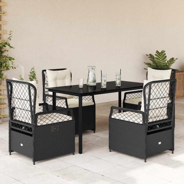 ARDEBO.de - 5-tlg. Garten-Essgruppe mit Kissen Schwarz Poly Rattan