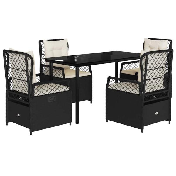 5-tlg. Garten-Essgruppe mit Kissen Schwarz Poly Rattan