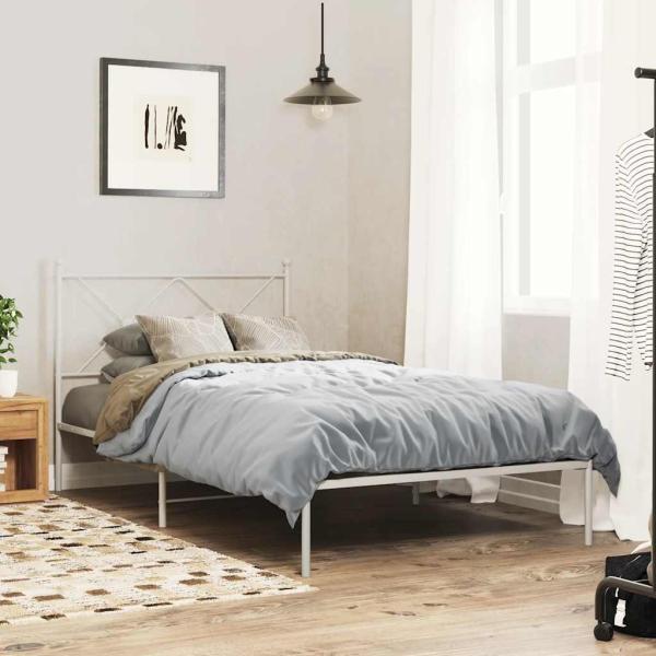 ARDEBO.de - Bettgestell mit Kopfteil Metall Weiß 107x203 cm
