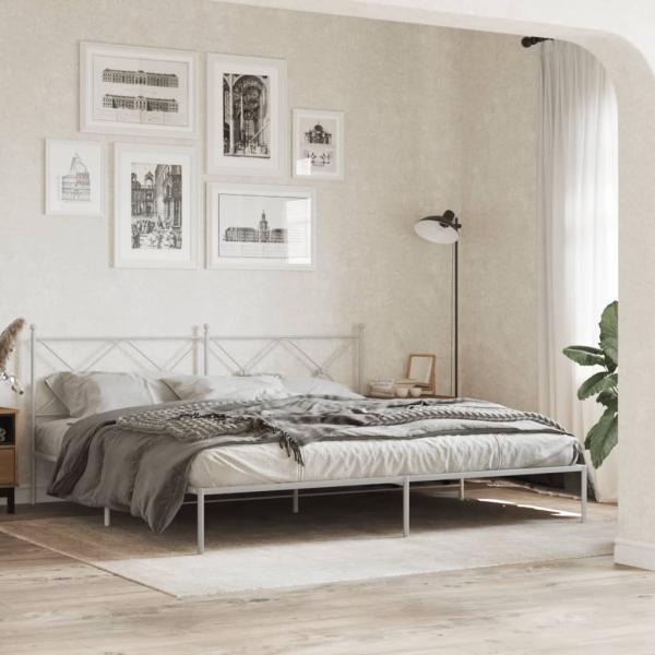 ARDEBO.de - Bettgestell mit Kopfteil Metall Weiß 200x200 cm