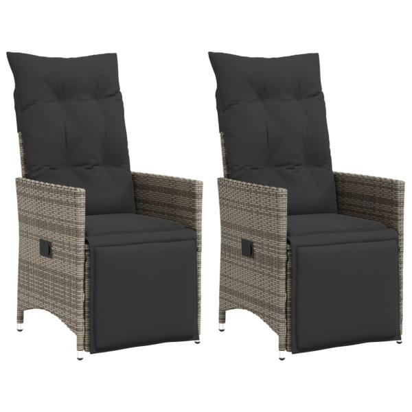 ARDEBO.de - Gartensessel mit Kissen 2 Stk. Verstellbar Grau Poly Rattan