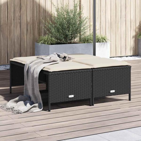 ARDEBO.de - Gartenhocker mit Kissen 4 Stk. Schwarz Poly Rattan