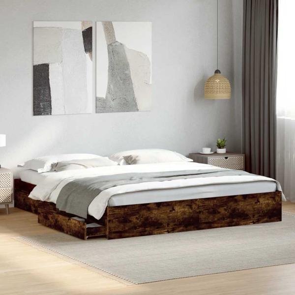 ARDEBO.de - Bettgestell mit Schubladen Räuchereiche 180x200cm Holzwerkstoff