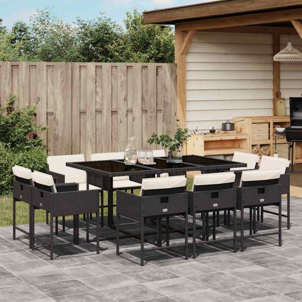 ARDEBO.de - 11-tlg. Garten-Essgruppe mit Kissen Schwarz Poly Rattan