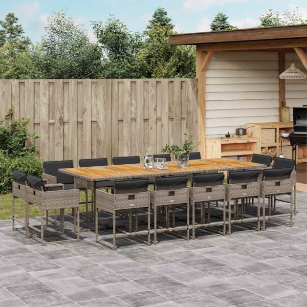 ARDEBO.de - 15-tlg. Garten-Essgruppe mit Kissen Grau Poly Rattan