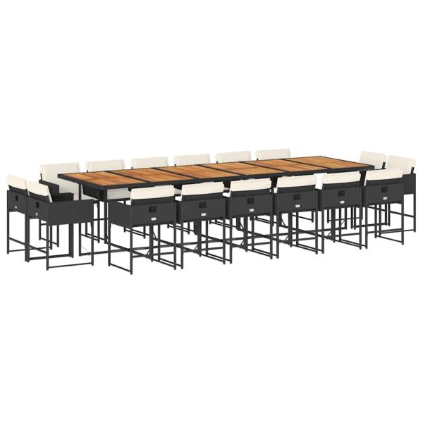 17-tlg. Garten-Essgruppe mit Kissen Schwarz Poly Rattan
