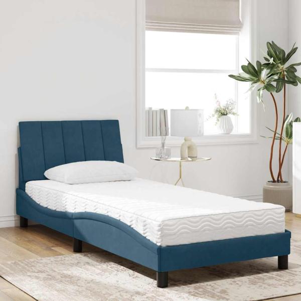 ARDEBO.de - Bett mit Matratze "Hanko" Blau 80x200 cm Samt