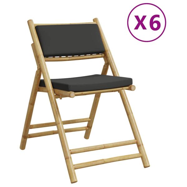 Bistrost?hle 6 Stk. Klappbar mit Dunkelgrauen Kissen Bambus