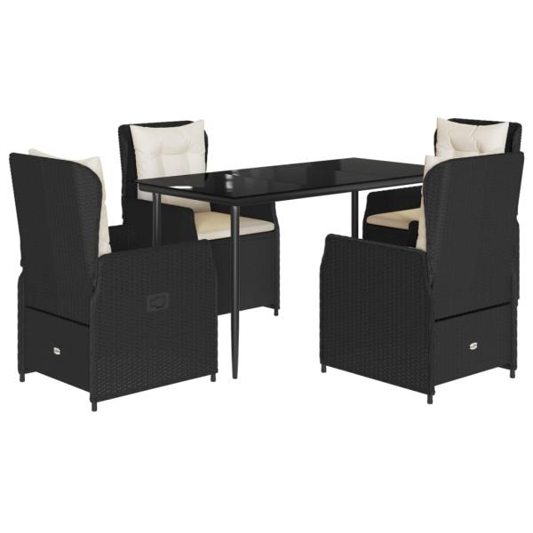 5-tlg. Garten-Essgruppe mit Kissen Schwarz Poly Rattan